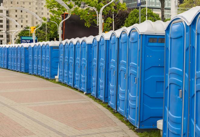 Seasonal porta potty units set up at a Niles, Michigan venue